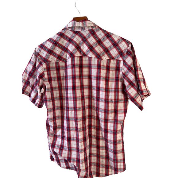 Wrangler Western Red Plaid Pearl Snap WRancher Shirt M - Picture 4 of 5